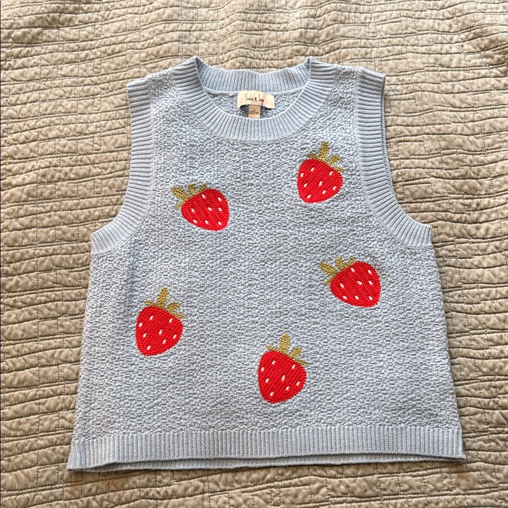 NWOT Sadie & Sage Light Blue Strawberry Sweater Tank